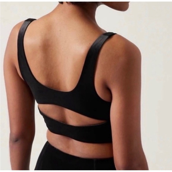 Athleta Black Velvet Cut Out Crop Top Sports Bra Studio Yoga Pilates Size Large - Picture 3 of 9